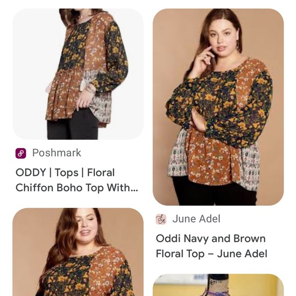 Oddy navy brown floral print block blouse top mixed media tassels boho medium - Picture 10 of 10